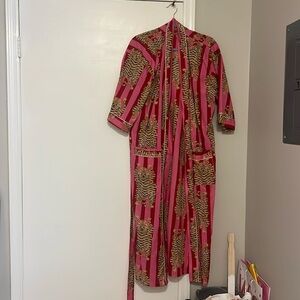 Long pink striped, tiger print thin material robe.